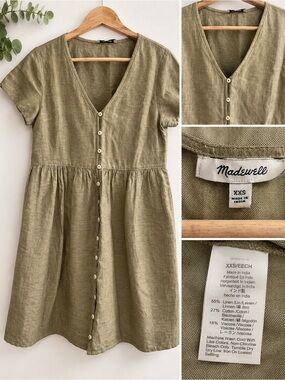 Madewell Olive Button-Front Kids Dress